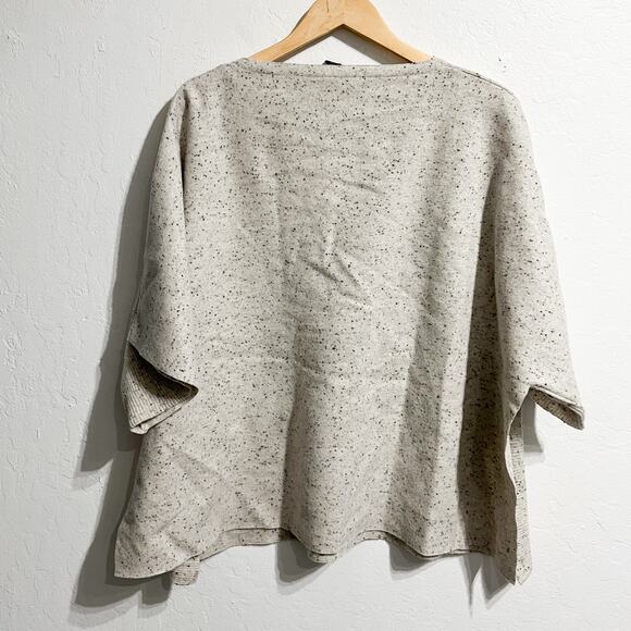 Lafayette 148 Sweater Small Poncho Beige Ivory Cream Speckled Wool Winter - Picture 3 of 4